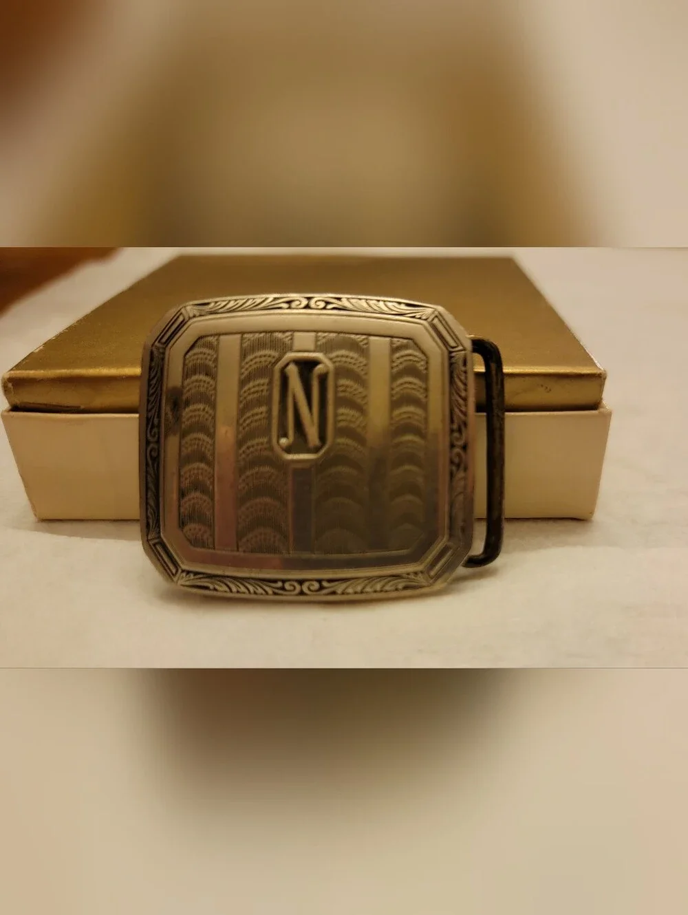 Vintage Silver Plated Monogrammed 'N' Belt Buckle